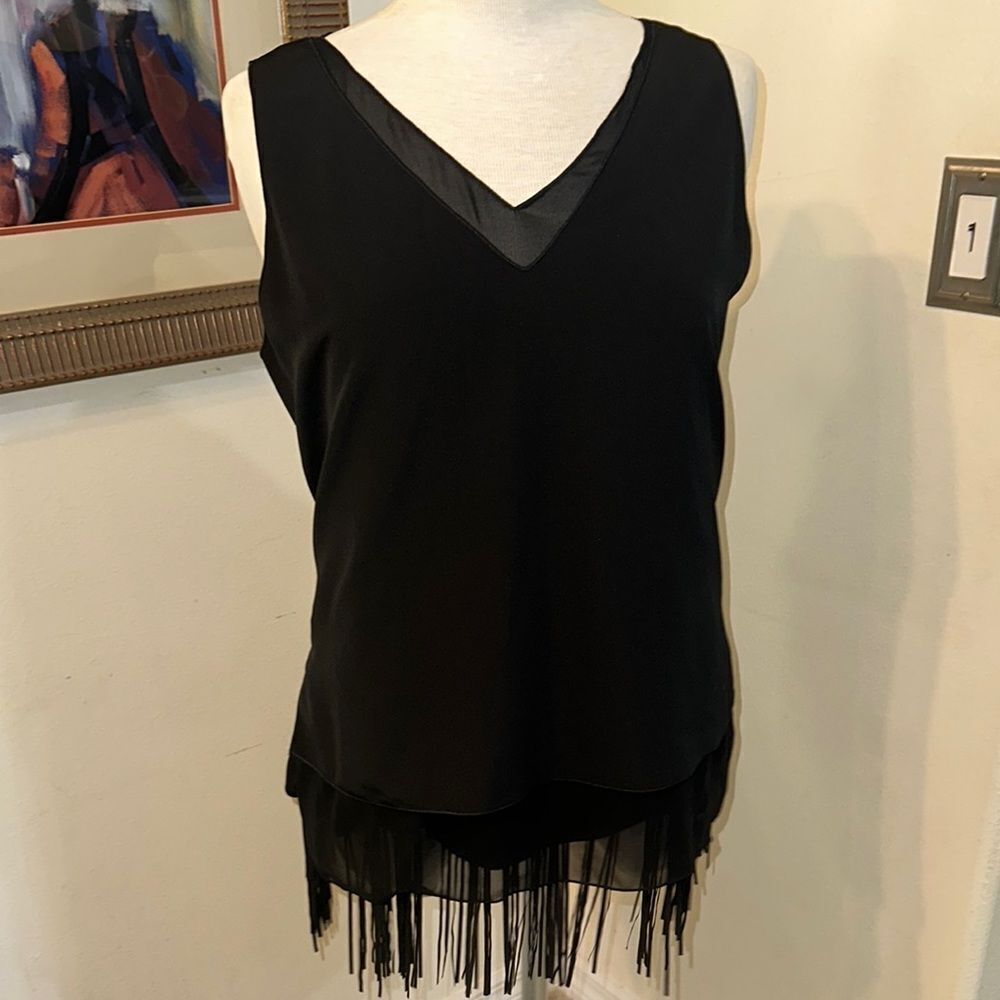 Chico’s Black Label Sleeveless Fringe Top Size 1-Med - Picture 6 of 10